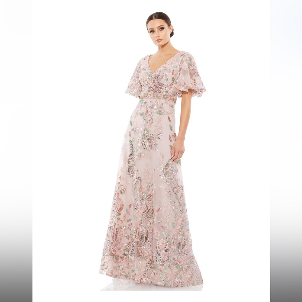 MAC DUGGAL FLORAL EMBELLISHED SHORT SLEEVE GOWN - Size 4 (Color: Rose Pink)